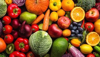 High quality photo fresh fruits and vegetables. Pattern texture background.
