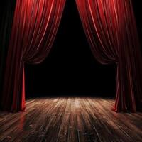 Red Curtain and Wooden Floor on Stage photo