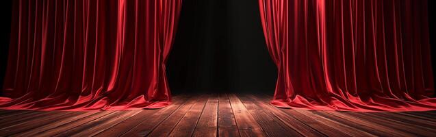 Red Curtain and Wooden Floor on Stage photo