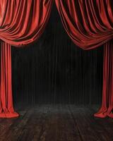 Red Curtain and Wooden Floor on Stage photo