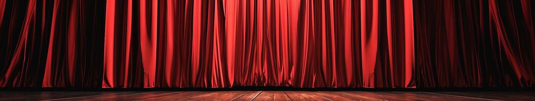 Theatrical Stage With Red Curtain and Wooden Floor photo
