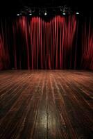 Empty Stage With Red Curtains and Lights photo