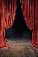 Stage With Red Curtains and Wooden Floor photo