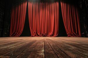 Stage With Red Curtains and Wooden Floor photo