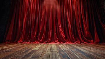 Red Curtain and Wooden Floor on Stage photo