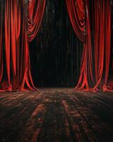 Stage With Red Curtains and Wooden Floor photo
