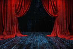 Stage With Red Curtains and Wooden Floor photo