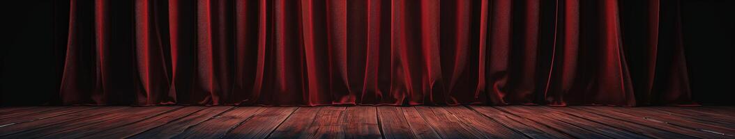Stage With Red Curtain and Wooden Floor photo
