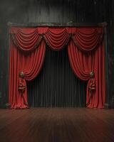 Empty Stage With Red Curtain and Chairs photo