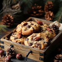 Wooden Box Filled With Cookies and Nuts photo