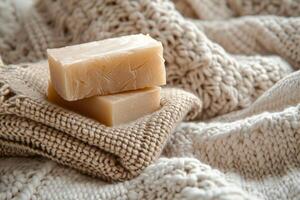 Soap Bar Resting on a Blanket photo