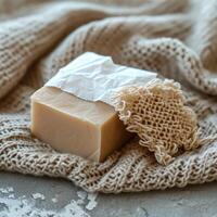 Bar of Soap on Patterned Blanket photo