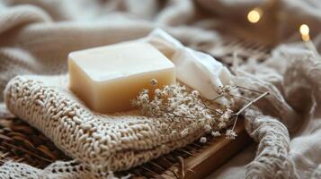 Soap Bar on Cozy Blanket photo