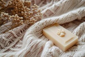 White Blanket With Bar of Soap photo