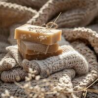 Soap Bar on Pile of Sweaters photo