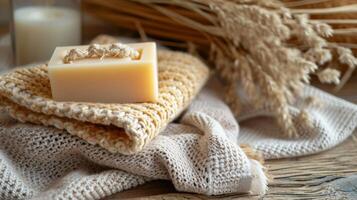 Bar of Soap Resting on a Blanket photo