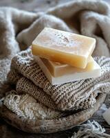 Two Soap Bars on Towel photo