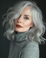 Woman With Grey Hair in Turtle Neck Sweater photo