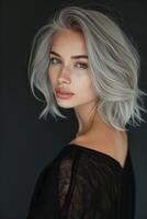 Woman With Grey Hair and Black Top photo