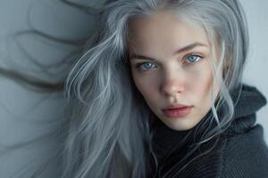 Woman With Grey Hair and Blue Eyes photo