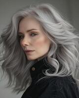 Grey-Haired Woman in Black Shirt photo