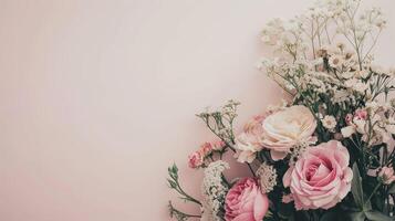 Bouquet of Pink and White Flowers on White Wall photo