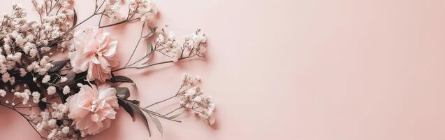 Pink Wall Adorned With a Variety of Flowers photo