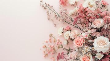 Pink and White Bouquet on Pink Background photo
