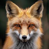 Close Up of Foxs Face With Blurry Background photo