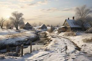 Snow Covered Field With Small Stream photo