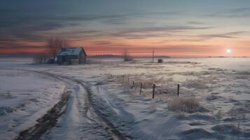 Snow Covered Field With Distant House photo