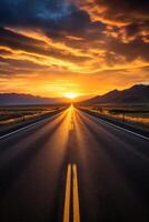 Empty Highway With Setting Sun photo