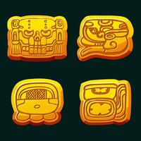 Aztec Maya civilization- Akbal, face, Mayan Glyph, hieroglyphs of the Maya calendar. Golden symbols for your 2D game or slots games vector