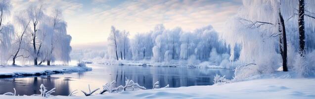 Frozen Lake Surrounded by Trees photo