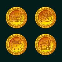 Golden coin with Maya or Aztec symbols. Golden symbols for your 2D game or slot games vector