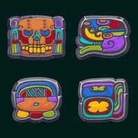 Aztec Maya civilization- Akbal, face, Mayan Glyph, hieroglyphs of the Maya calendar. Colored Stone symbols for your 2D game or slots games vector