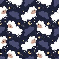 Seamless pattern of night with sheep in cartoon style. vector