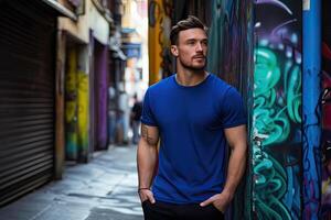 Man Standing in Front of Graffiti Wall photo
