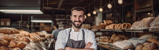 Man Standing in Front of Bread photo