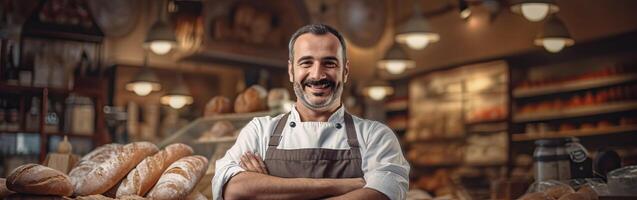 Man Standing in Front of Bread photo