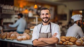 Man Standing in Front of Bread photo