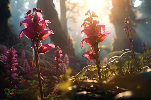 rosado flores en medio de bosque foto
