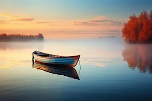 Small Boat Floating on Lake photo