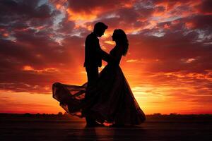 Man and Woman Standing in Front of Sunset photo