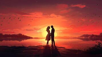 Man and Woman Standing in Front of Sunset photo