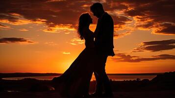 Man and Woman Standing in Front of Sunset photo