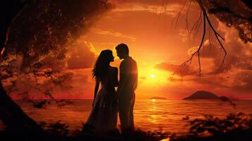 Man and Woman Standing in Front of Sunset photo