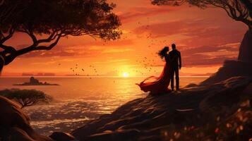 Couple Standing on Cliff Overlooking Ocean photo