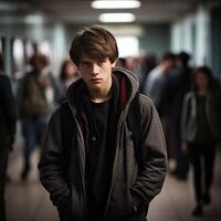 Man in hallway with hands in pockets photo