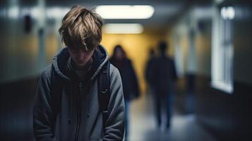 Man Standing in Hallway With Hands in Pockets photo
